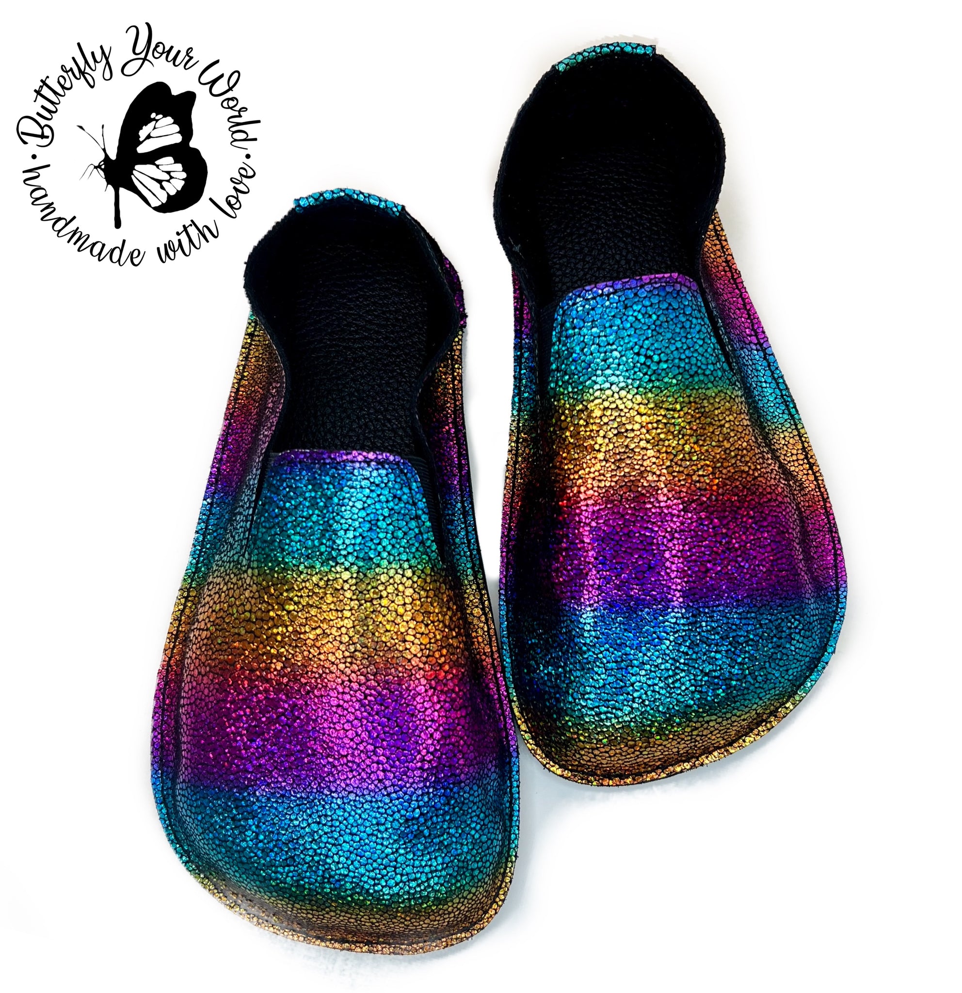 Women’s metallic rainbow leather loafers