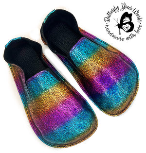 Women’s metallic rainbow leather loafers