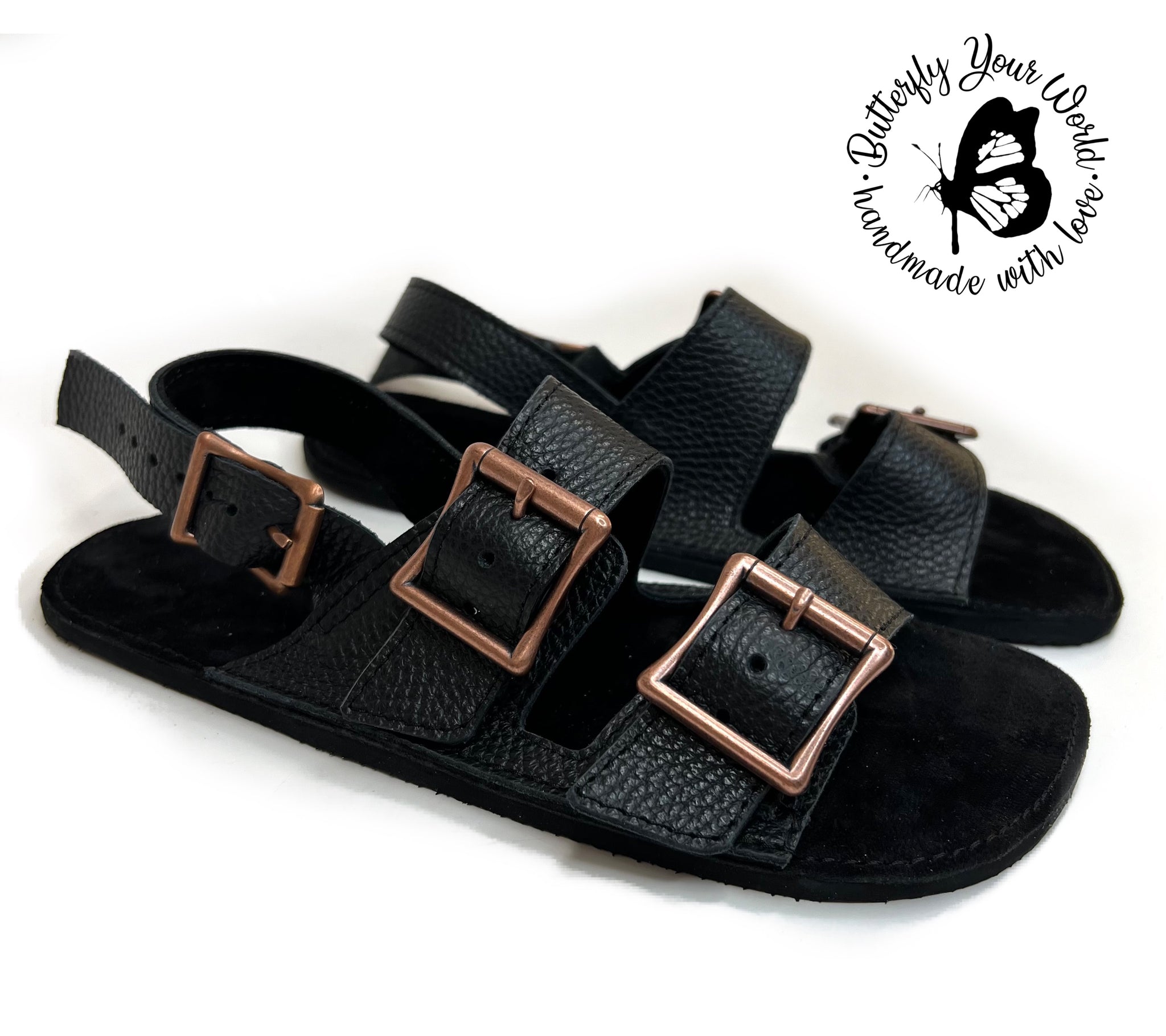 Women’s black leather buckle sandals