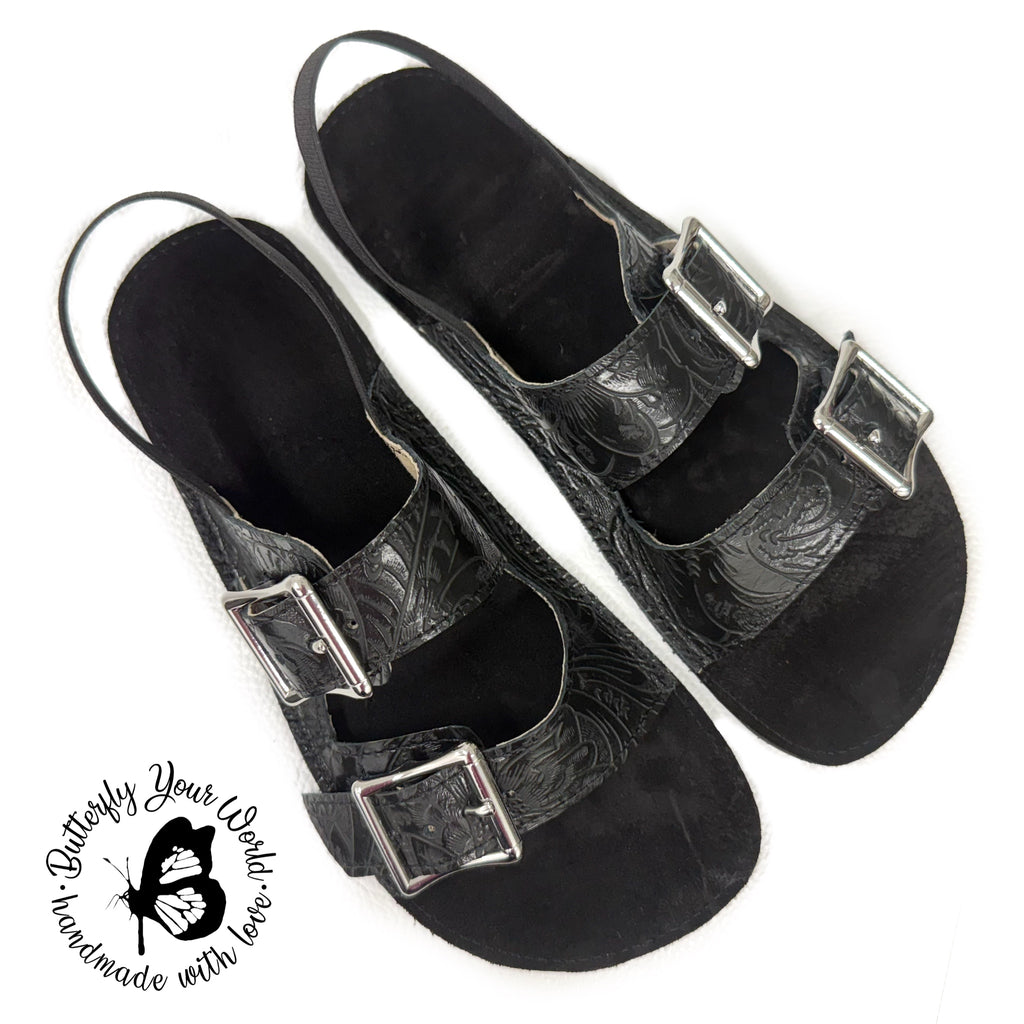 Sahara Embossed Black Buckle Sandals