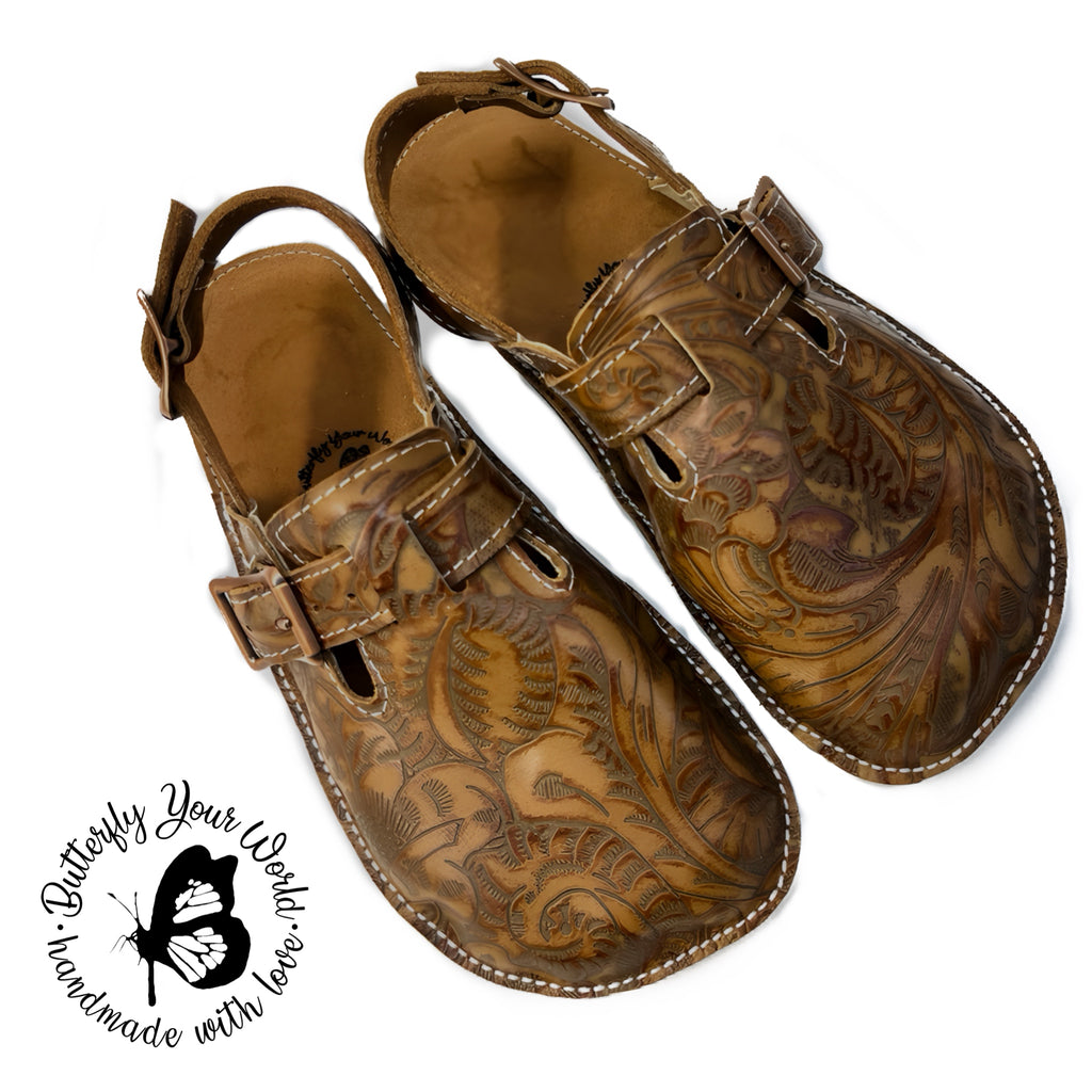 Dakota Embossed Nutmeg Leather Clogs