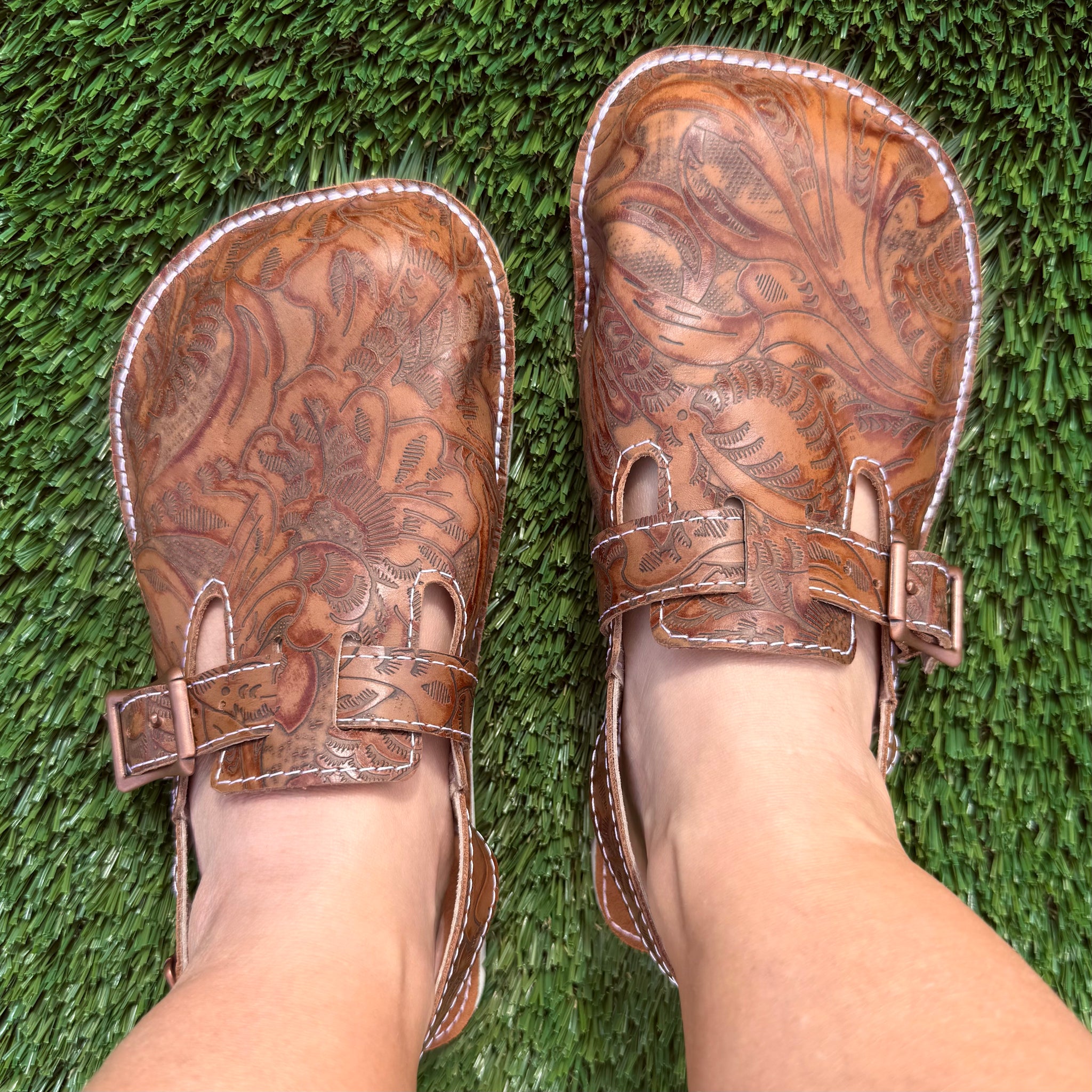 Dakota Embossed Nutmeg Leather Clogs