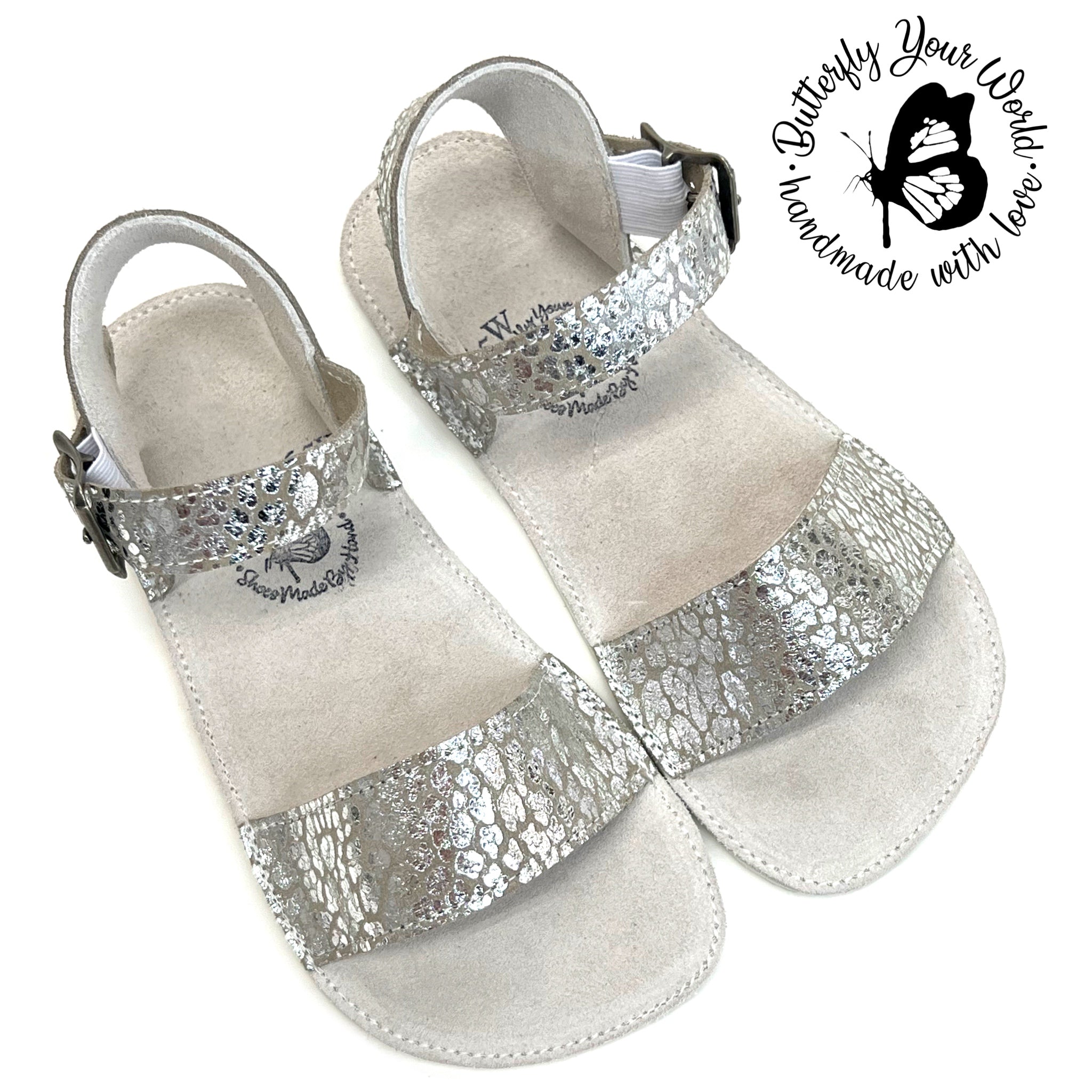 Women wide strap shimmery silver sandals – Butterfly Your World