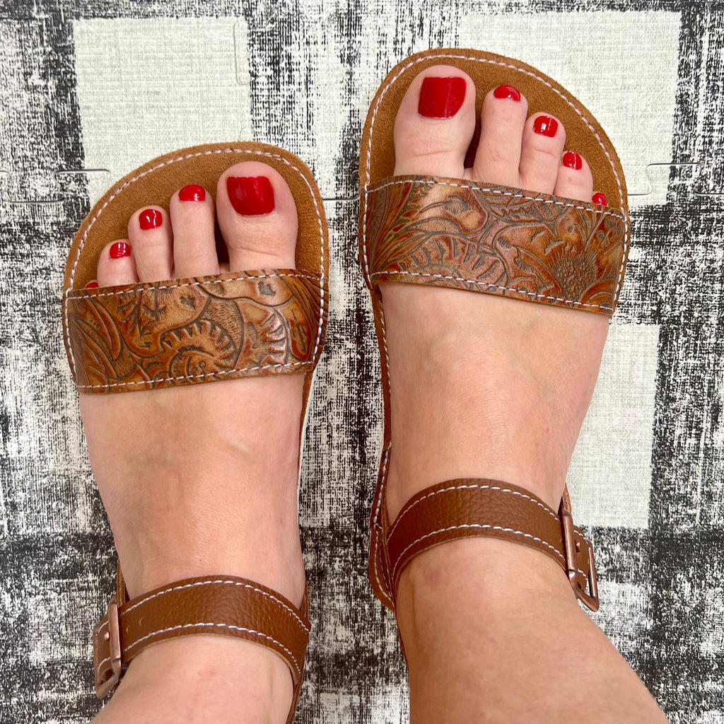 Sedona Wide Strap Embossed Nutmeg Sandals