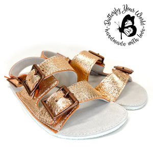 Sahara Rose Gold Leather Buckle Sandals