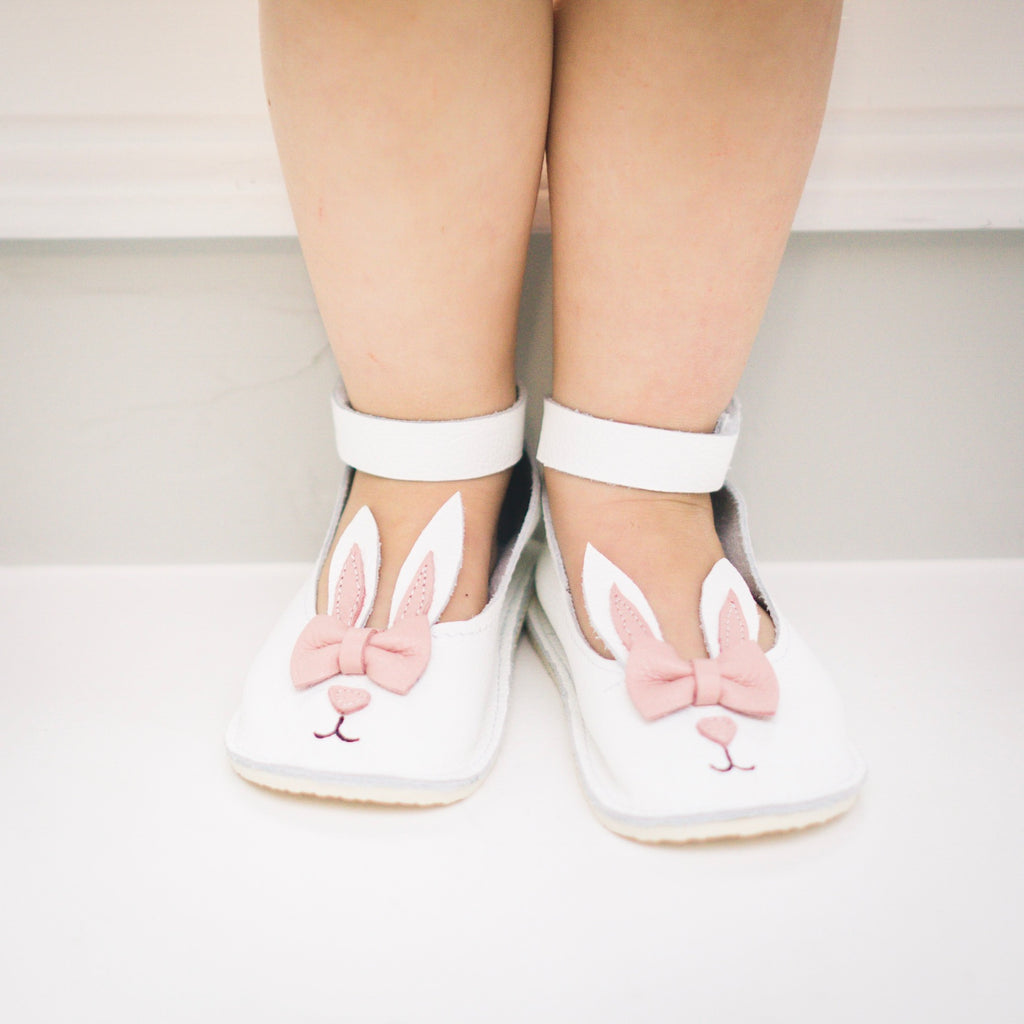 Bunny kids Mary Janes leather shoes with rubber soles,  white rabbit Mary Janes, easter Mary Janes.