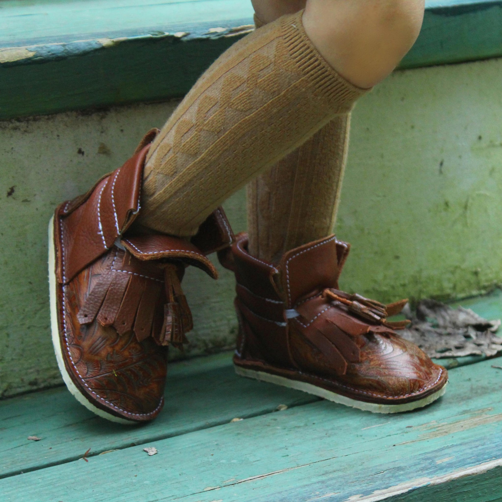 Embossed nutmeg kids Ankle Boots
