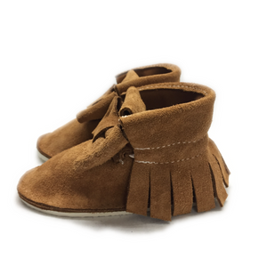 Nutmeg genuine suede kids high top bow moccasins, mini boots