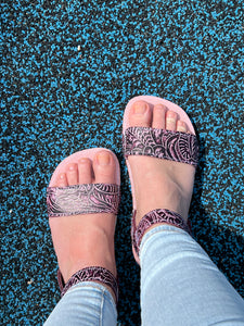 Women wide strap embossed purple sandals