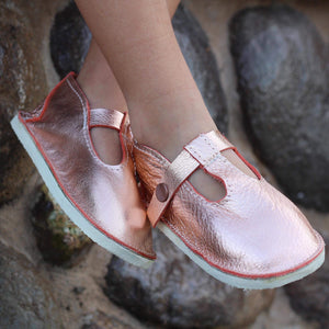 Metallic Rose gold kids leather shoes