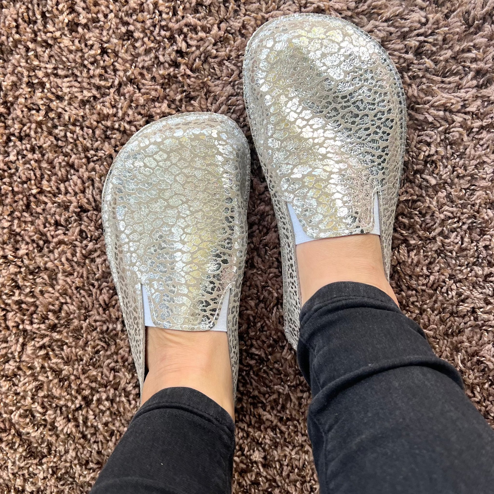 Silver top leather loafers