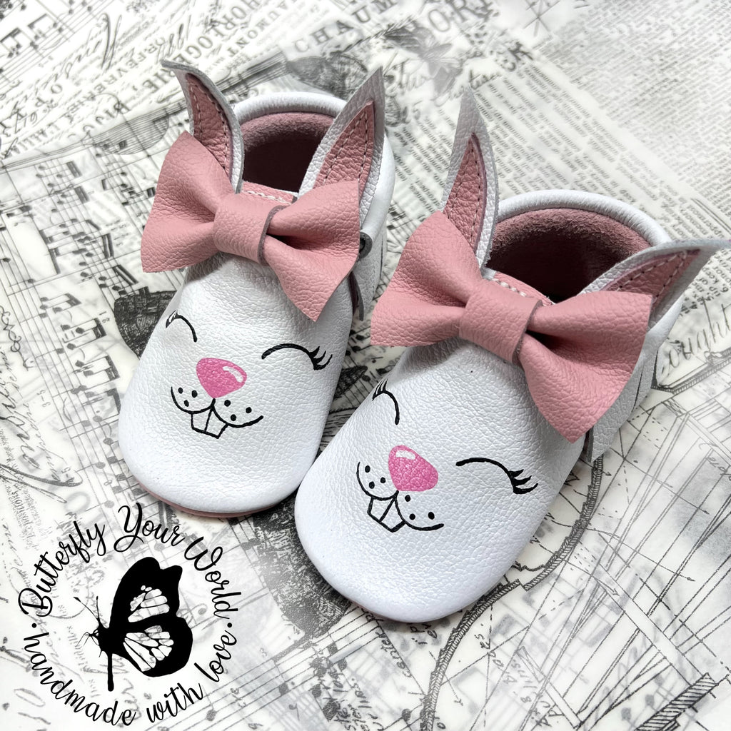 Bunny kids moccasins with soft or rubber sole