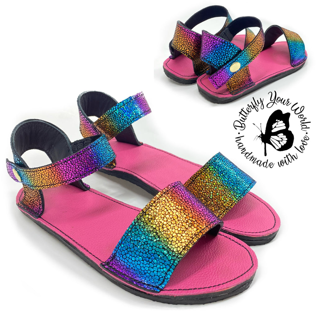 Kids rainbow wide strap sandals with rubber soles