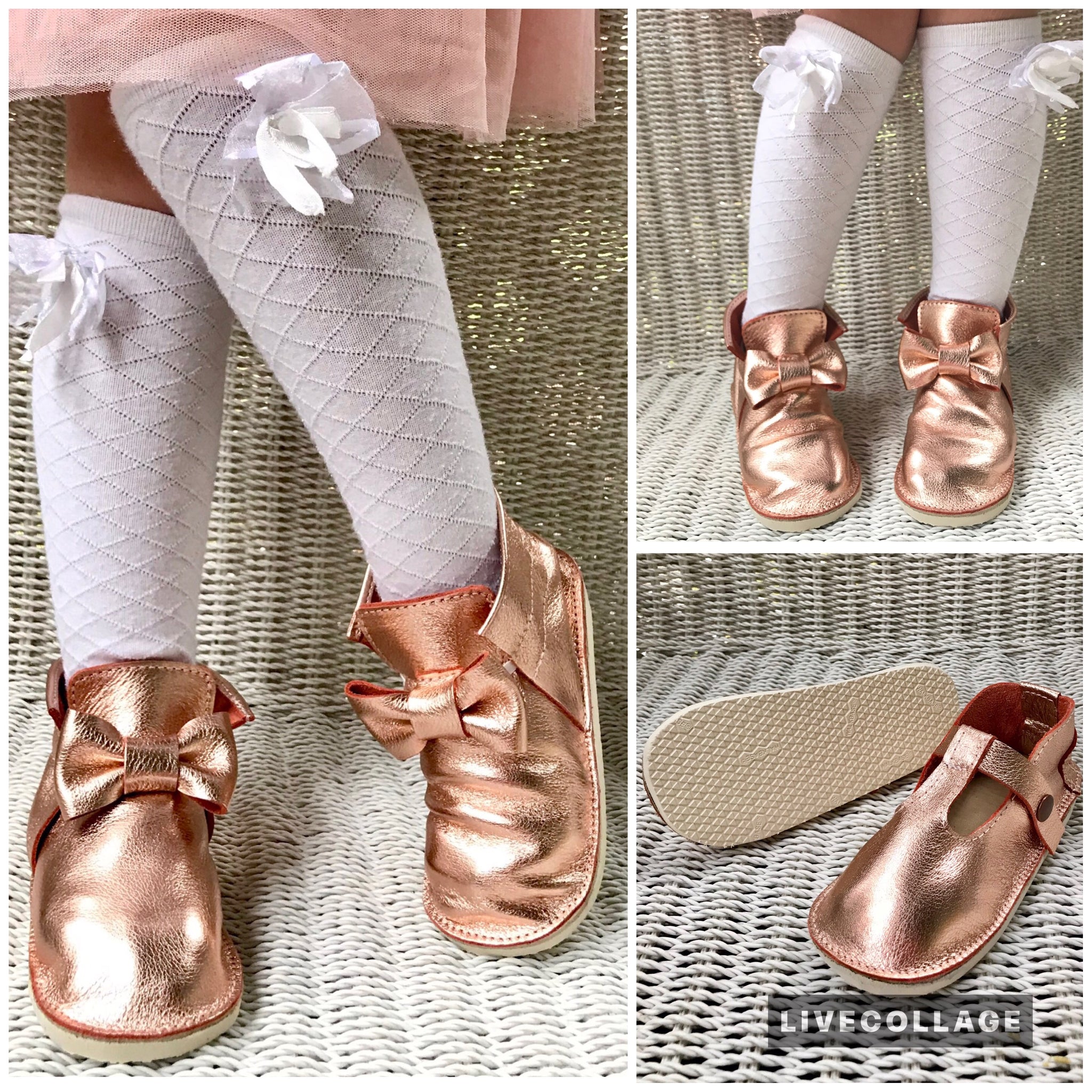 Metallic Rose gold kids leather shoes