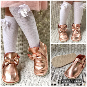 Kids Metallic Rose Gold Leather Shoes